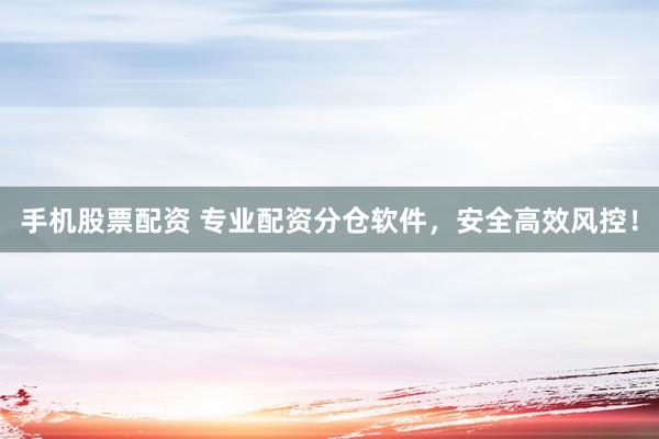 手机股票配资 专业配资分仓软件，安全高效风控！