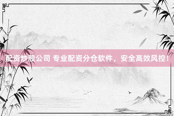 配资炒股公司 专业配资分仓软件，安全高效风控！