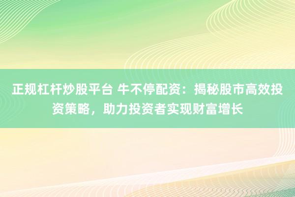 正规杠杆炒股平台 牛不停配资：揭秘股市高效投资策略，助力投资者实现财富增长