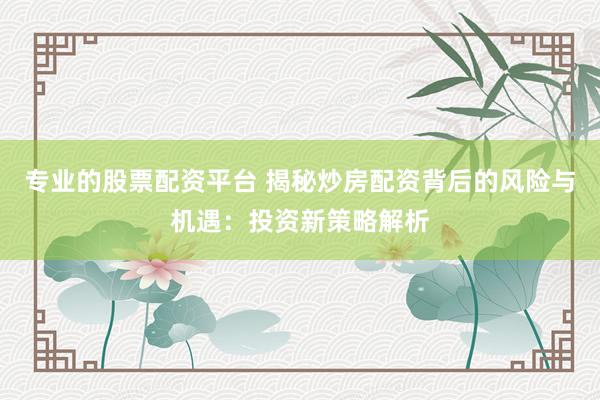 专业的股票配资平台 揭秘炒房配资背后的风险与机遇：投资新策略解析