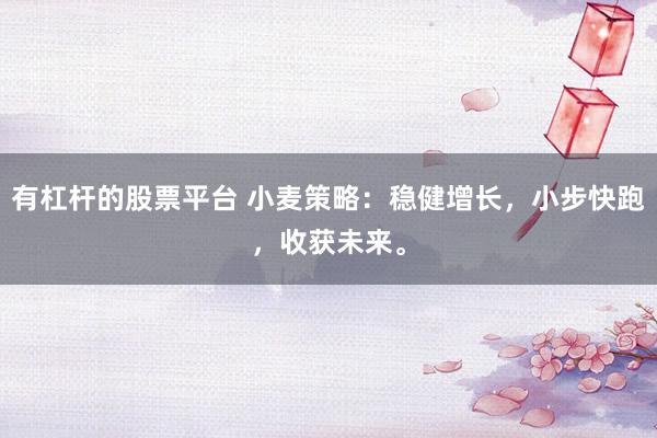 有杠杆的股票平台 小麦策略：稳健增长，小步快跑，收获未来。