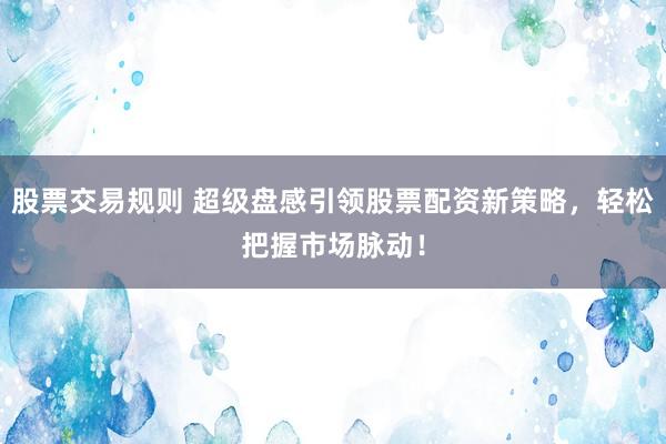 股票交易规则 超级盘感引领股票配资新策略，轻松把握市场脉动！
