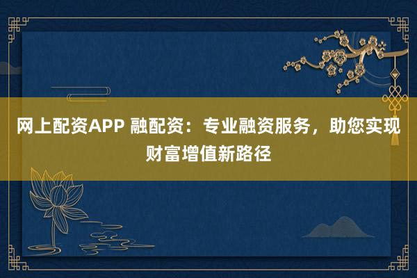 网上配资APP 融配资：专业融资服务，助您实现财富增值新路径
