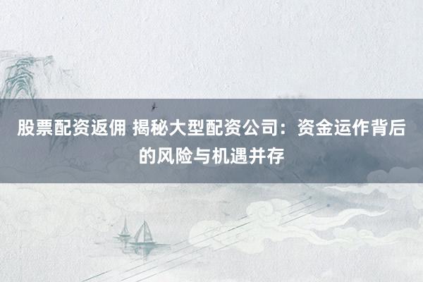 股票配资返佣 揭秘大型配资公司：资金运作背后的风险与机遇并存