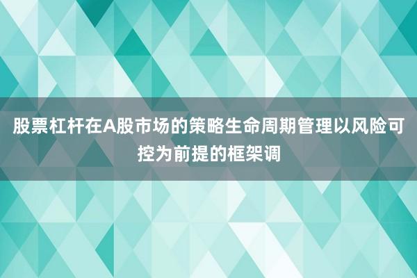 股票杠杆在A股市场的策略生命周期管理以风险可控为前提的框架调