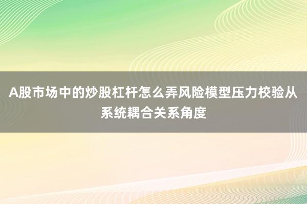 A股市场中的炒股杠杆怎么弄风险模型压力校验从系统耦合关系角度