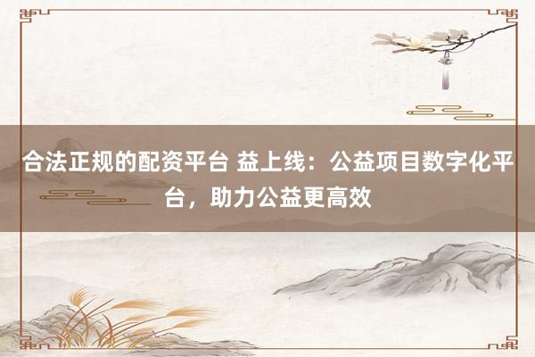 合法正规的配资平台 益上线:公益项目数字化平台,助力公益更高效