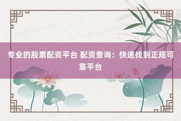 专业的股票配资平台 配资查询：快速找到正规可靠平台