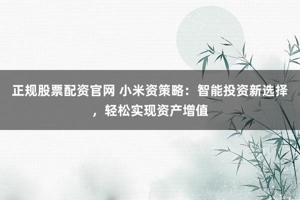 正规股票配资官网 小米资策略：智能投资新选择，轻松实现资产增值