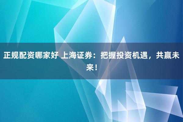 正规配资哪家好 上海证券:把握投资机遇,共赢未来!